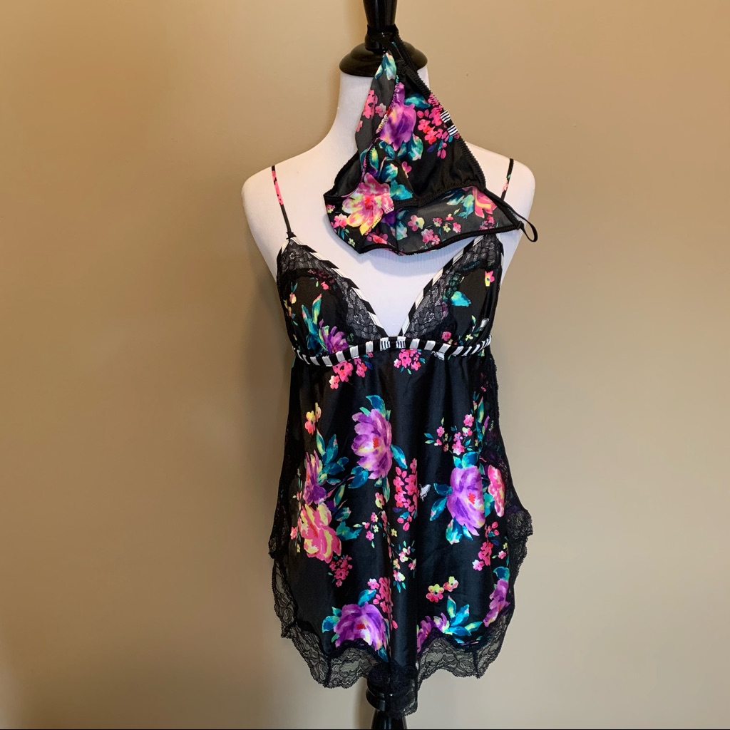 Vs Vintage Watercolor Floral & Lace Babydoll Panty